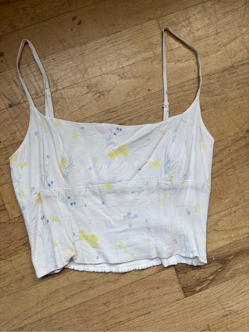 Aritzia Basel Bustier White Floral Cami Top with Yellow & Light Blue Accents
